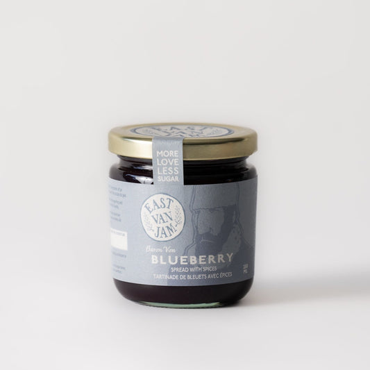 blueberry jam with blue label